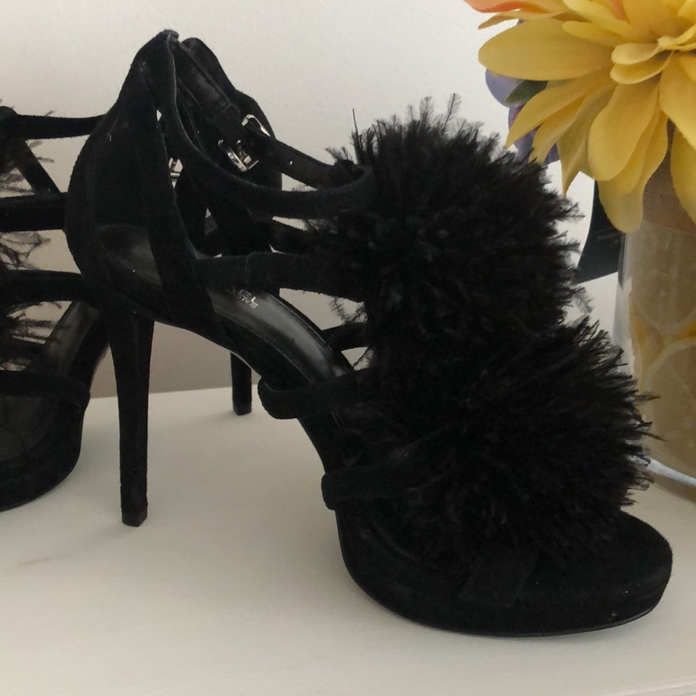 MICHAEL KORS Black Suede Feather Pom Pom Heels - Picture 14 of 15